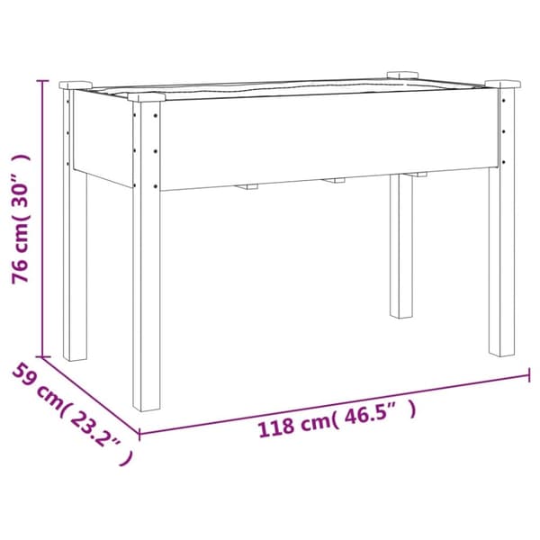 vidaXL Plantekasse med foring 118x59x80 cm heltre gran