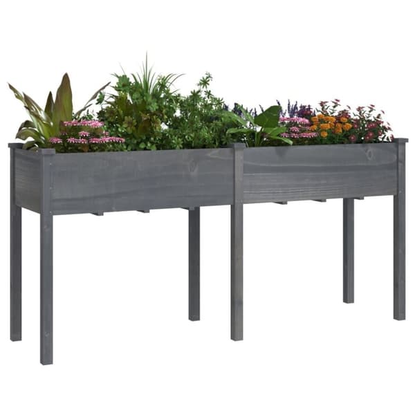vidaXL plantekasse med foring 161x45x76 cm massivt fyrretræ grå