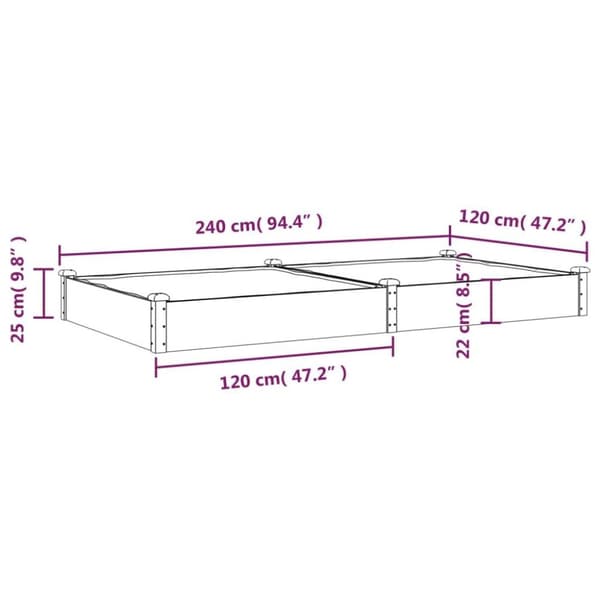 vidaXL plantekasse med foring 240x120x25 cm massivt fyrretræ grå