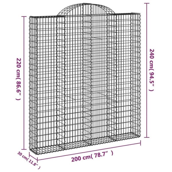 vidaXL Gabioner bågformade 4 st 200x30x220/240 cm galvaniserat järn