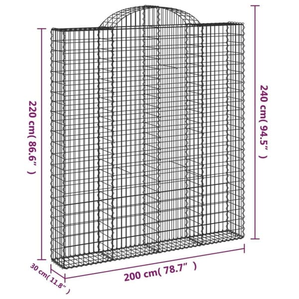 vidaXL Gabioner bågformade 5 st 200x30x220/240 cm galvaniserat järn