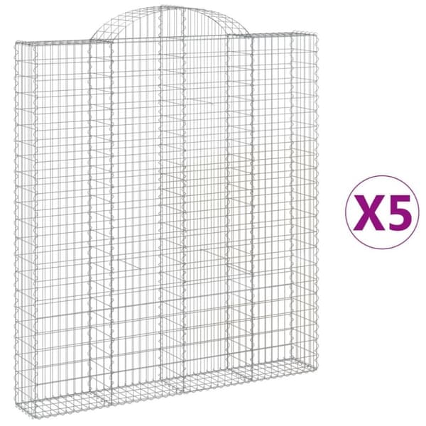 vidaXL Gabioner bågformade 5 st 200x30x220/240 cm galvaniserat järn
