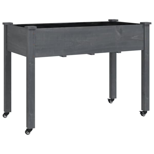 vidaXL Odlingslåda på hjul med foder grå 118x59x80 cm massivt granträ