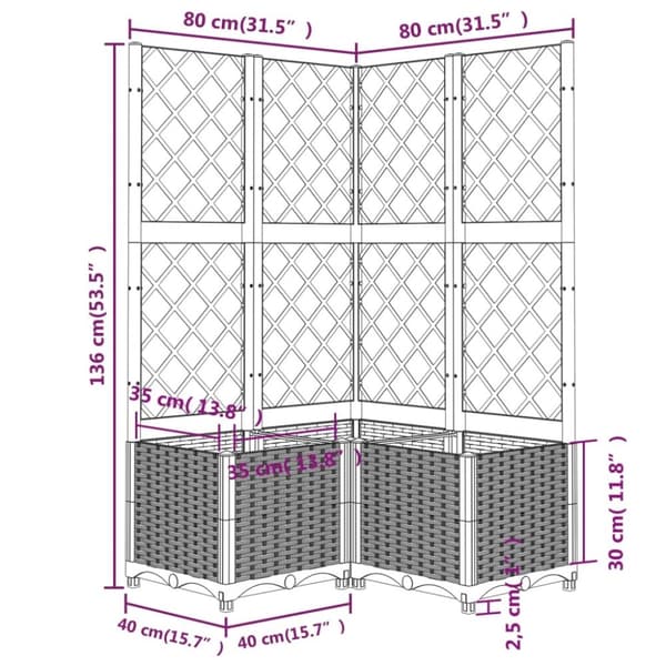 vidaXL plantekasse med espalier 80x80x136 cm PP lysegrå