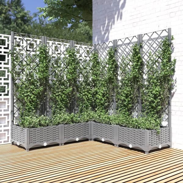vidaXL plantekasse med espalier 120x120x121,5 cm PP lysegrå