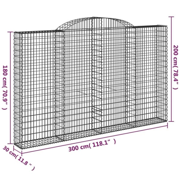 vidaXL Gabionkurver buede 11 stk 300x30x180/200 cm galvanisert jern