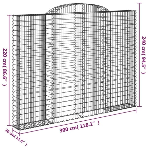 vidaXL buede gabionkurve 5 stk. 300x30x220/240 cm galvaniseret jern