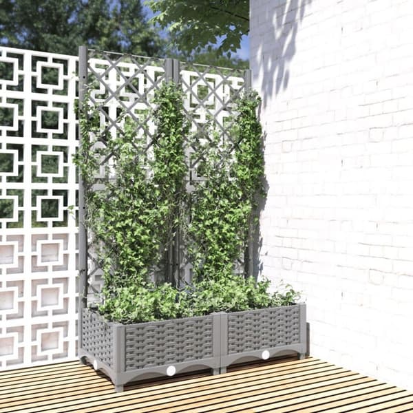 vidaXL plantekasse med espalier 80x40x121,5 cm PP lysegrå