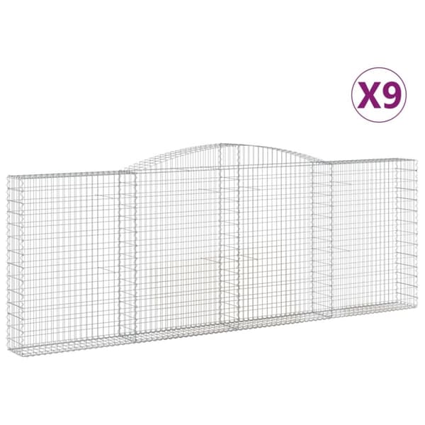 vidaXL buede gabionkurve 9 stk. 400x30x140/160 cm galvaniseret jern