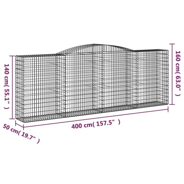 vidaXL buede gabionkurve 5 stk. 400x50x140/160 cm galvaniseret jern