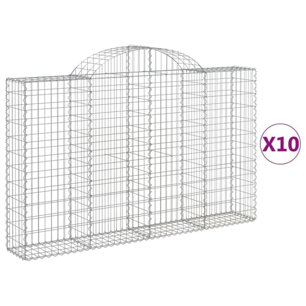 vidaXL buede gabionkurve 10 stk. 200x30x120/140 cm galvaniseret jern