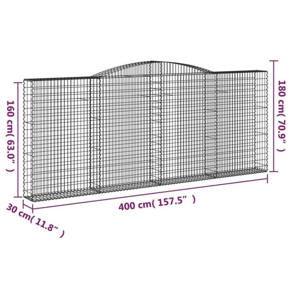 vidaXL Gabionkurver buede 8 stk 400x30x160/180 cm galvanisert jern
