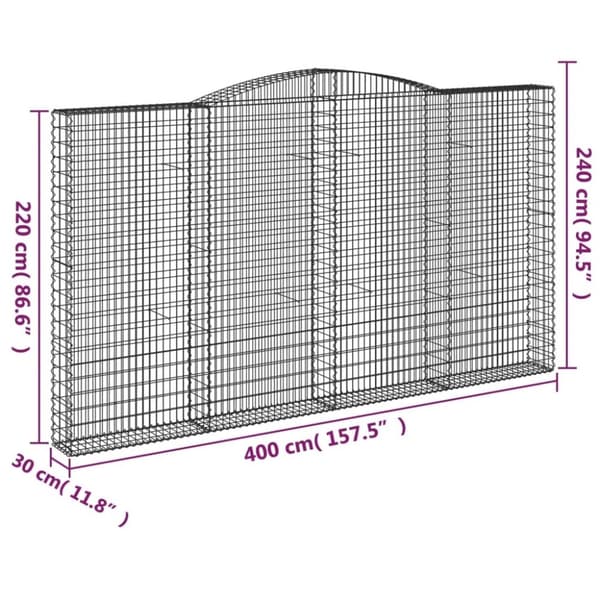 vidaXL Gabionkurver buede 7 stk 400x30x220/240 cm galvanisert jern