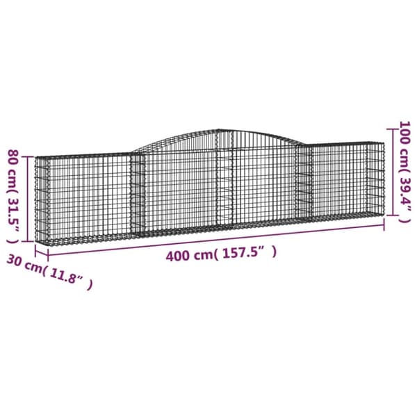 vidaXL Gabionkurver buede 7 stk 400x30x80/100 cm galvanisert jern