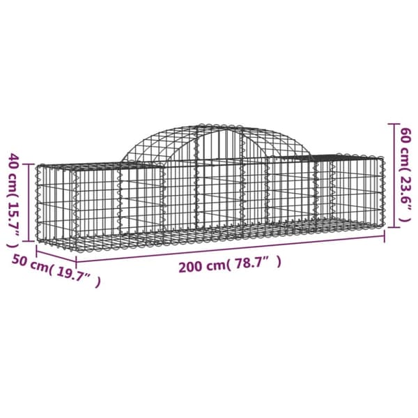 vidaXL Gabionkurver buede 10 stk 200x50x40/60 cm galvanisert jern
