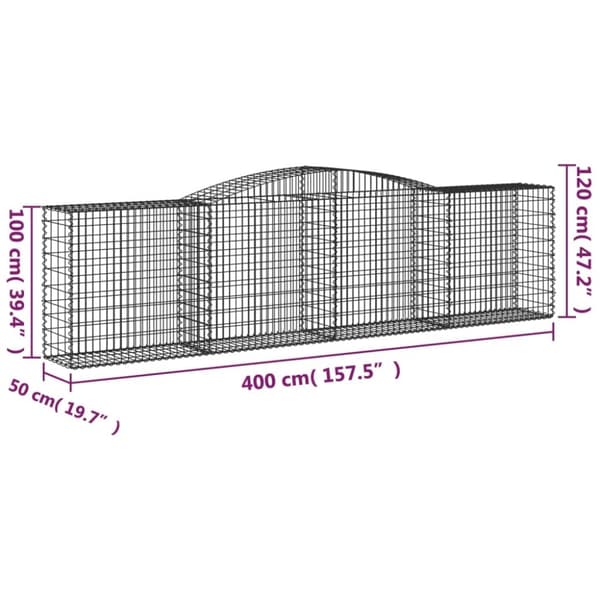 vidaXL buede gabionkurve 25 stk. 400x50x100/120 cm galvaniseret jern