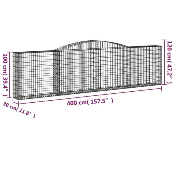 vidaXL buede gabionkurve 5 stk. 400x30x100/120 cm galvaniseret jern