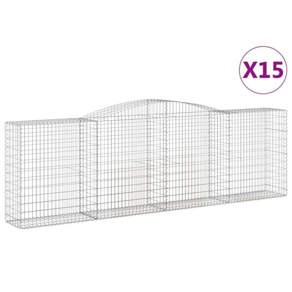 vidaXL buede gabionkurve 15 stk. 400x50x120/140 cm galvaniseret jern
