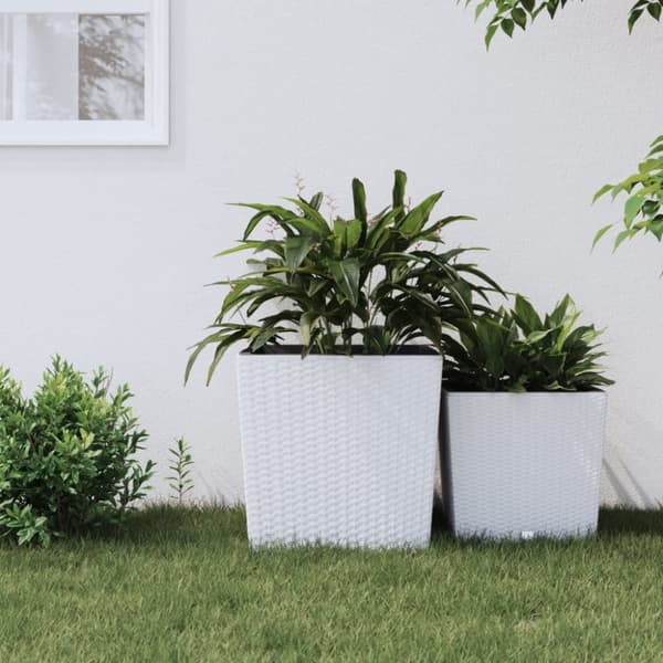 vidaXL plantekrukke 37/64 l udtagelig indsats PP rattanlook hvid