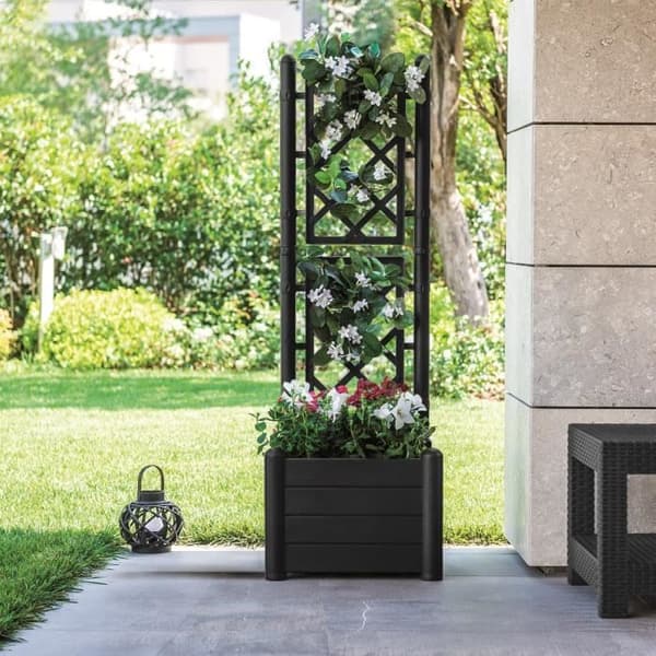 ITALIA fyrkantig blomlåda med spaljé - 30L - Plast - Antracit