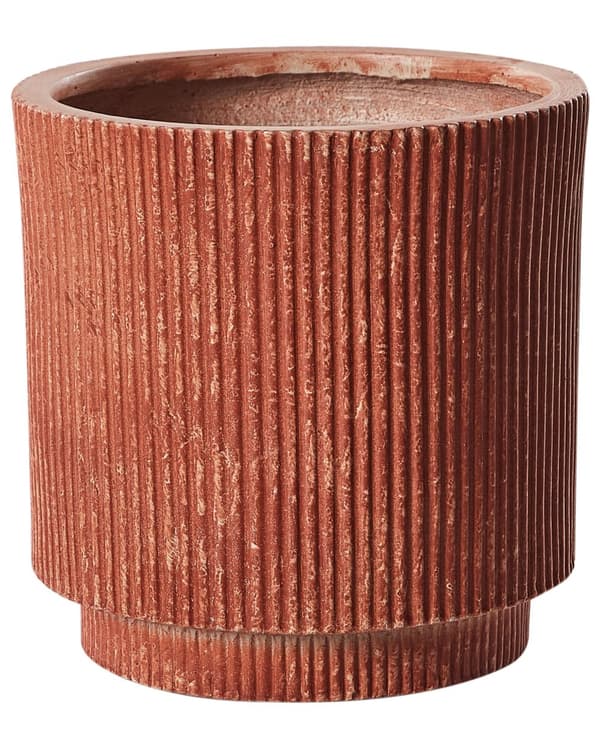 Blomkruka Guldbrun Fiberlera Trädgårdsväxtkruka 30 x 30 x 30 cm Dräneringshål Vertikal ribbfinish Utomhus Uteplats Trädgård
