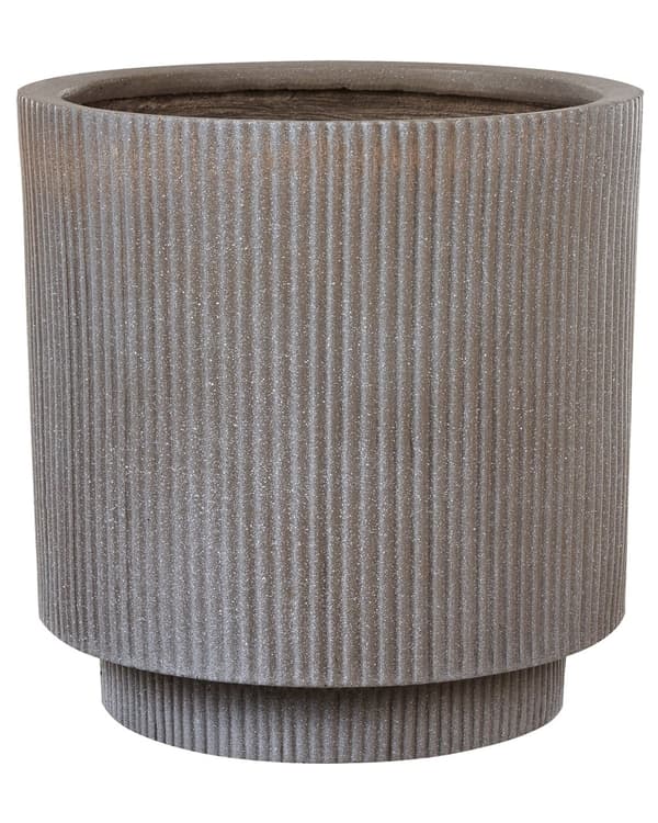 Blomkruka Taupe Fiberlera Trädgårdsväxtkruka 37 x 37 x 37 cm Dräneringshål Vertikal ribbfinish Utomhus Uteplats Trädgård