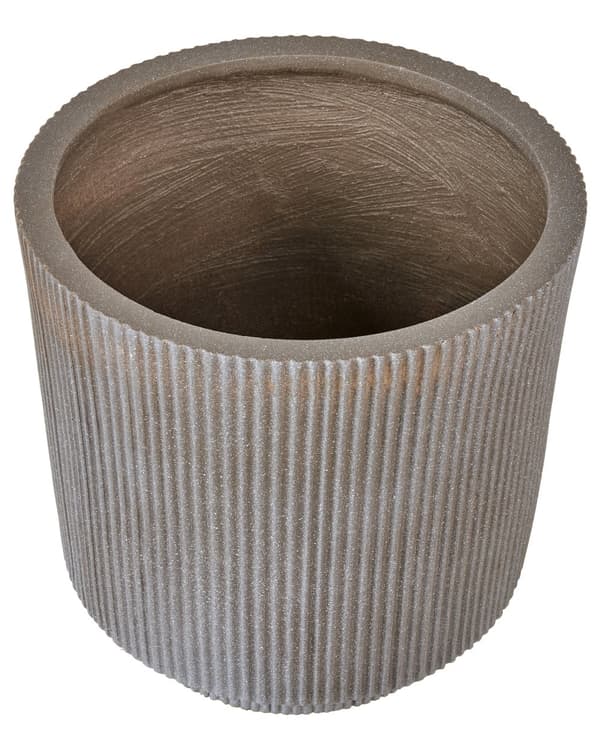 Plantekrukke Taupe Fiber Ler ø 37 cm Rund Havekrukke med Riller Design Stor Udendørs Krukke Frostsikker til Haven