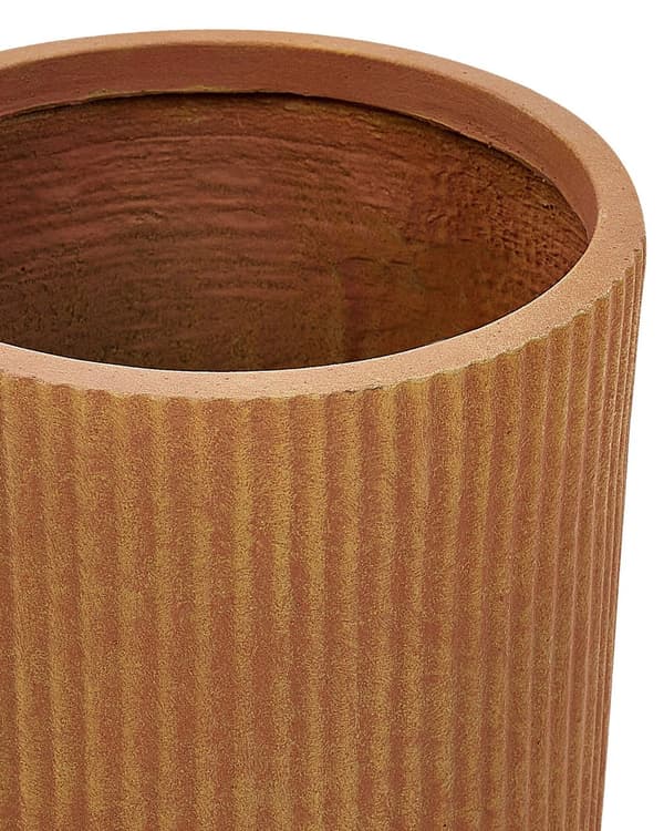 Blomsterkrukke Gyldenbrun Fiber Ler ø 24 cm Rund Havekrukke med Riller Frostsikker Design til Indendørs og Udendørs Plantekrukke