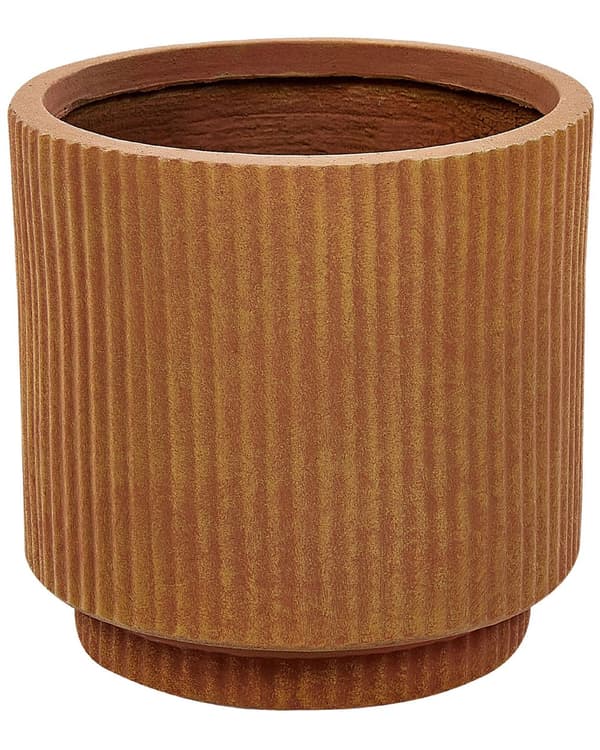 Blomsterkrukke Gyldenbrun Fiber Ler ø 24 cm Rund Havekrukke med Riller Frostsikker Design til Indendørs og Udendørs Plantekrukke