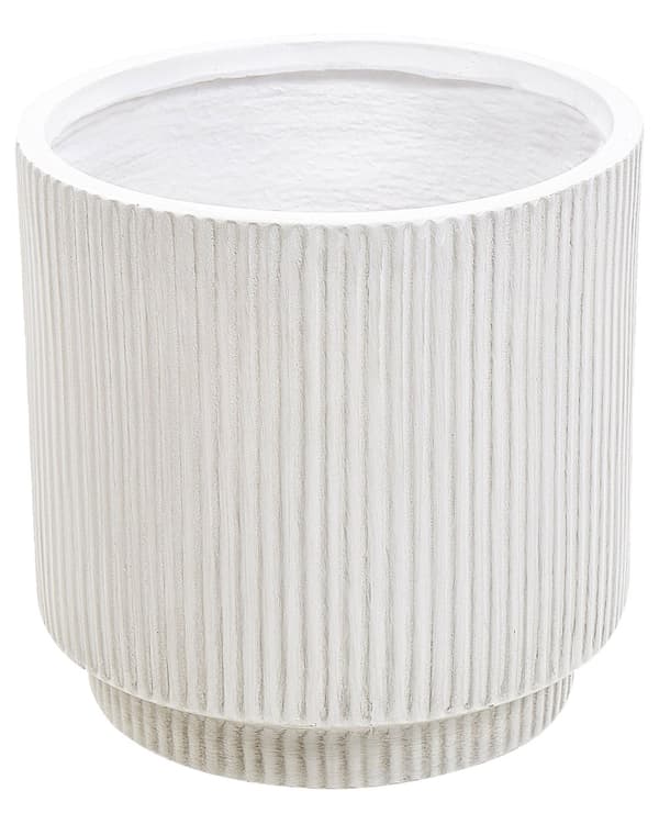 Blomsterpotter Hvit Fiberleire 30 x 30 x 30 cm Dreneringshull Vertikal ribbefinish Utendørs uteplass Hage