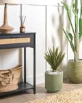 Miniatyrbilde 4 av 8: Blomsterpotte Grønn Fiberleire Hageplantekrukke 24 x 24 x 24 cm Dreneringshull Vertikal ribbefinish Utendørs uteplass Hage