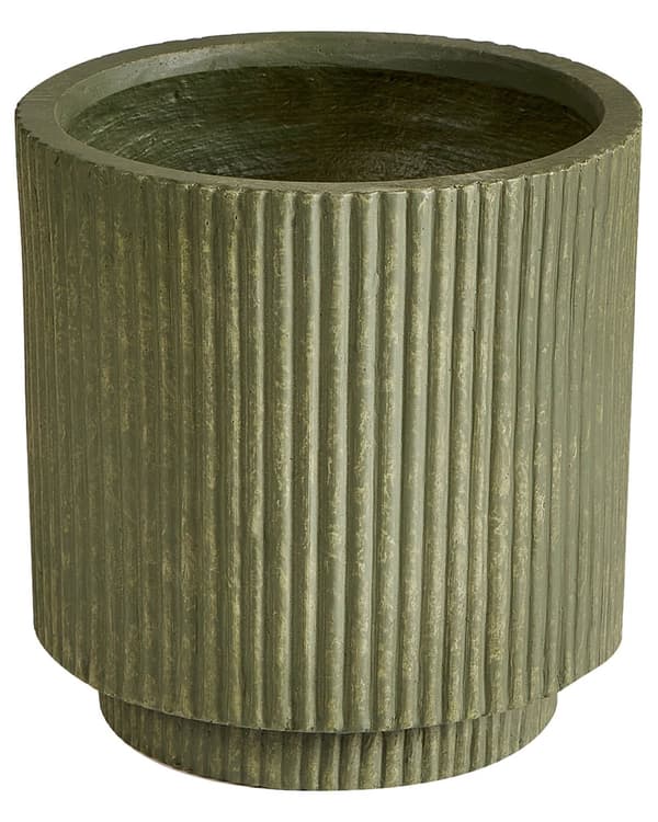 Blomsterpotte Grønn Fiberleire Hageplantekrukke 24 x 24 x 24 cm Dreneringshull Vertikal ribbefinish Utendørs uteplass Hage