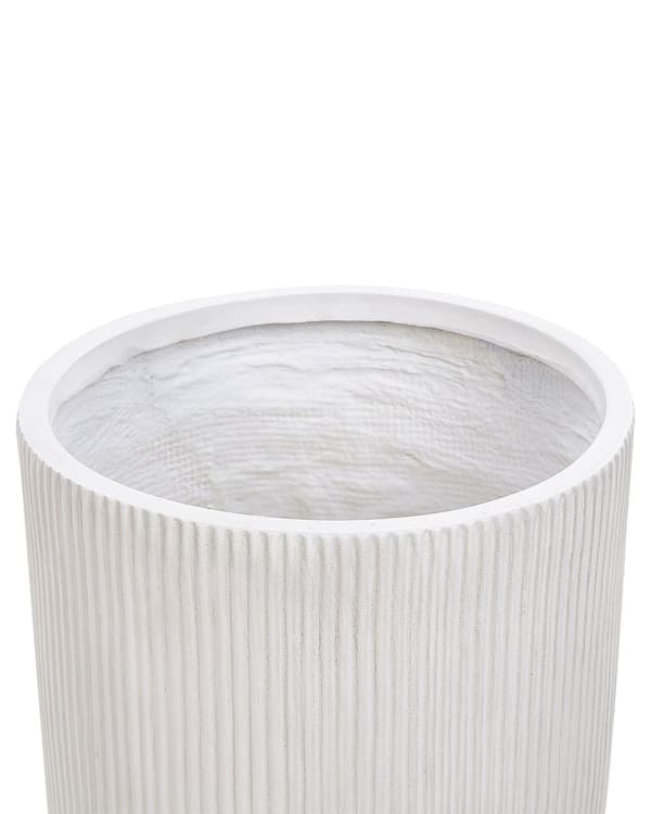 Blomsterpotte Hvit Fiberleire 37 x 37 x 37 cm Dreneringshull Vertikal ribbefinish Utendørs uteplass Hage