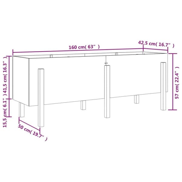 vidaXL Odlingslåda på ben 160x50x57 cm massiv furu