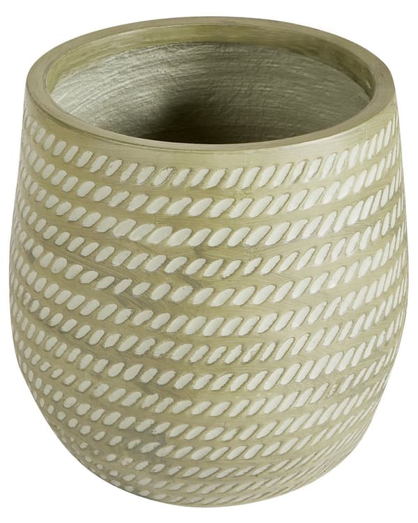Kukkaruukku oliivinvihreä 27 x 32 cm kuitusavi pyöreä kohokuvioitu sisälle ulos moderni