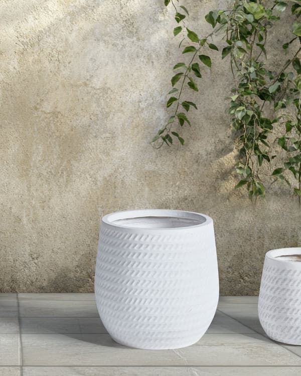 Plantekrukke Creamhvid Fiber Ler ø 27 cm Rund Havekrukke Design Stor Udendørs Krukke Frostsikker til Haven