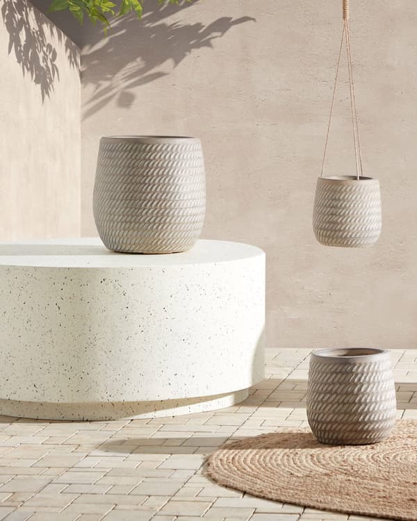 Plantekrukke Taupe Fiber Ler ø 27 cm Rund Havekrukke Design Stor Udendørs Krukke Frostsikker til Haven