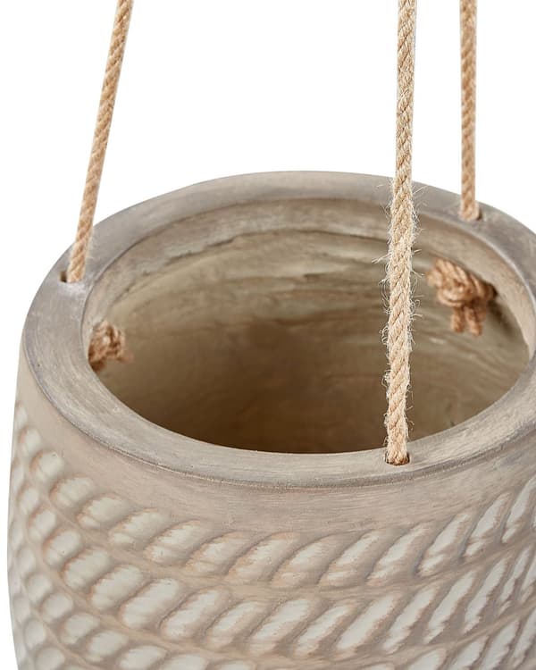 Hængekrukke beige grå fiberler ⌀ 39 cm jutesnor have rund blomsterkrukke præget mønster