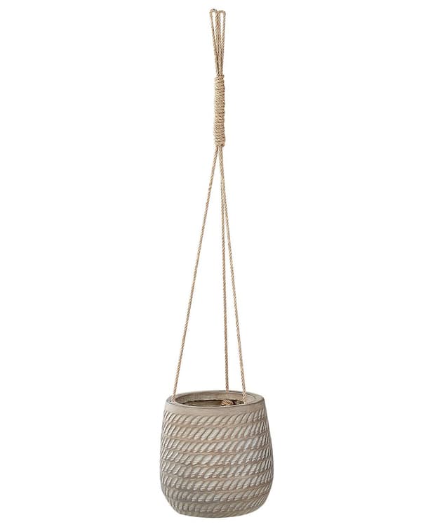 Hængekrukke beige grå fiberler ⌀ 39 cm jutesnor have rund blomsterkrukke præget mønster