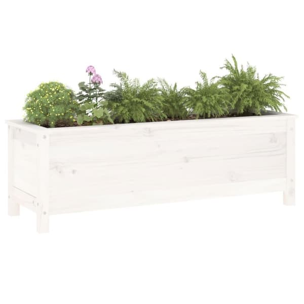 vidaXL Odlingslåda på ben 119,5x40x39 cm vit massiv furu