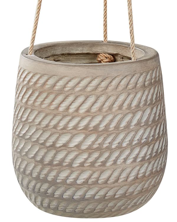 Hengende Blomsterpotte Taupe fiberleire ⌀ 20 cm rund blomsterkrukke i jutesnor med preget mønster