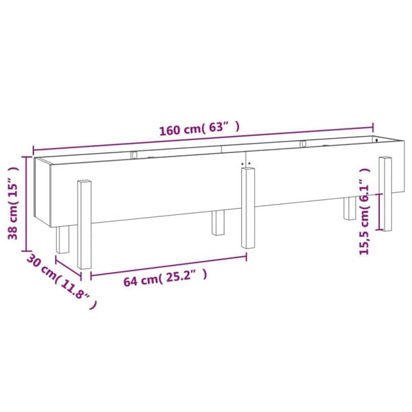 vidaXL Høybed for hage hvit 160x30x38 cm heltre furu