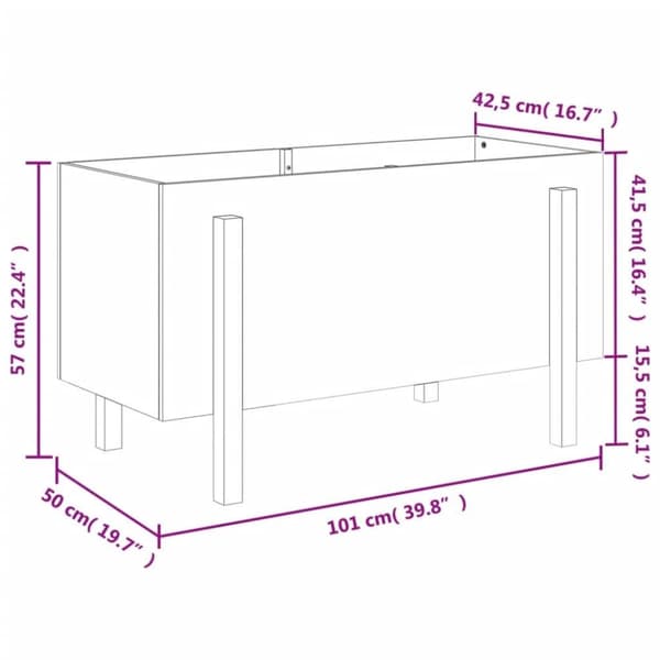 vidaXL Høybed for hage hvit 101x50x57 cm heltre furu