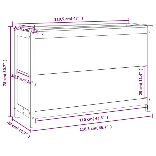 vidaXL højbed 119,5x40x78 cm massivt fyrretræ hvid