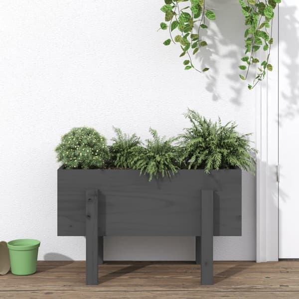 vidaXL plantekasse 62x30x38 cm massivt fyrretræ grå