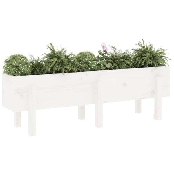 vidaXL Odlingslåda på ben 121x30x38 cm vit massiv furu