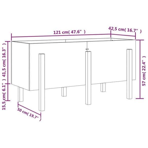 vidaXL Høybed grå 121x50x57 cm heltre gran