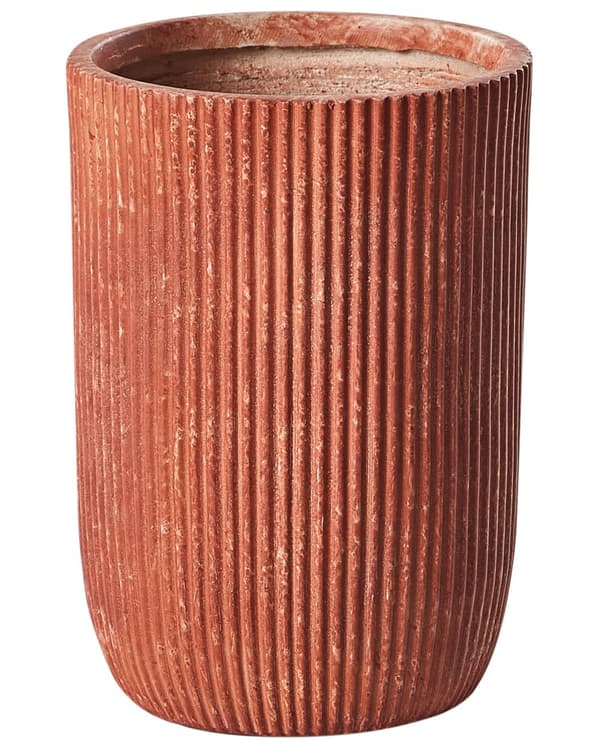 Blomsterpotte Gyllenbrun fiberleire hagekrukke 25 x 25 x 38 cm Dreneringshull Vertikal ribbefinish Utendørs uteplass Hage