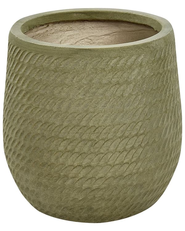 Blomsterpotte grønn fiberleire ⌀ 27 cm rund blomsterkrukke til utendørs bruk med preget mønster