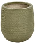 Miniatyrbilde 1 av 8: Blomsterpotte grønn fiberleire ⌀ 27 cm rund blomsterkrukke til utendørs bruk med preget mønster